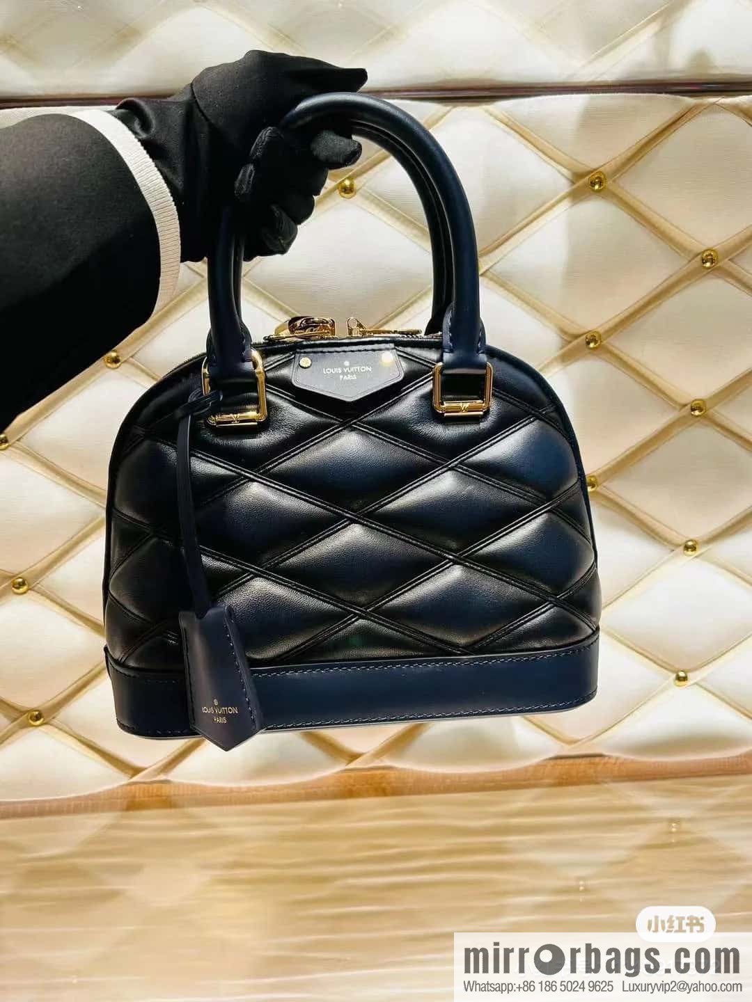 [Premium‑quality] M23666 dark blue rhombus, full leather shell bag series Alma BB shell handbag