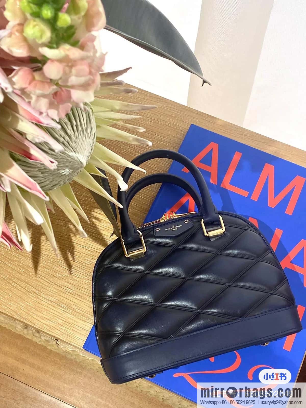 [Premium‑quality] M23666 dark blue rhombus, full leather shell bag series Alma BB shell handbag