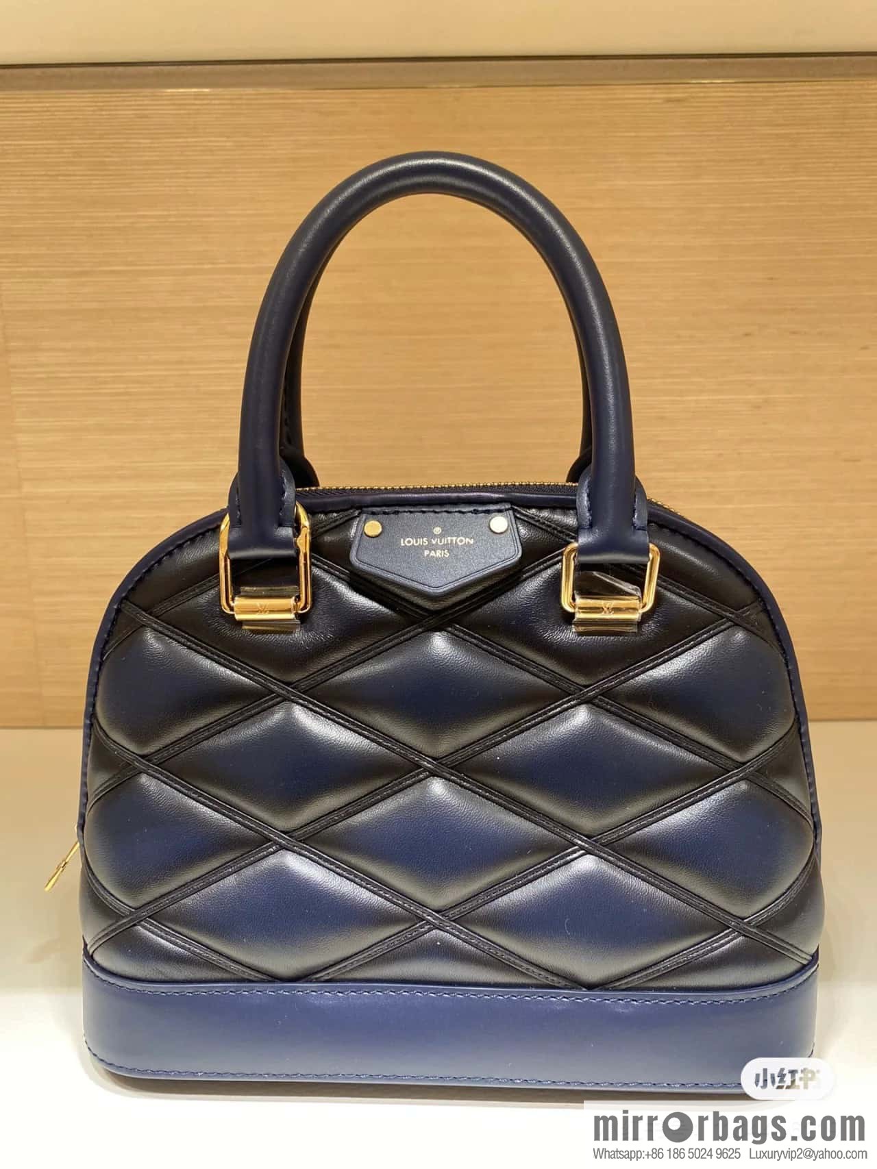 [Premium‑quality] M23666 dark blue rhombus, full leather shell bag series Alma BB shell handbag