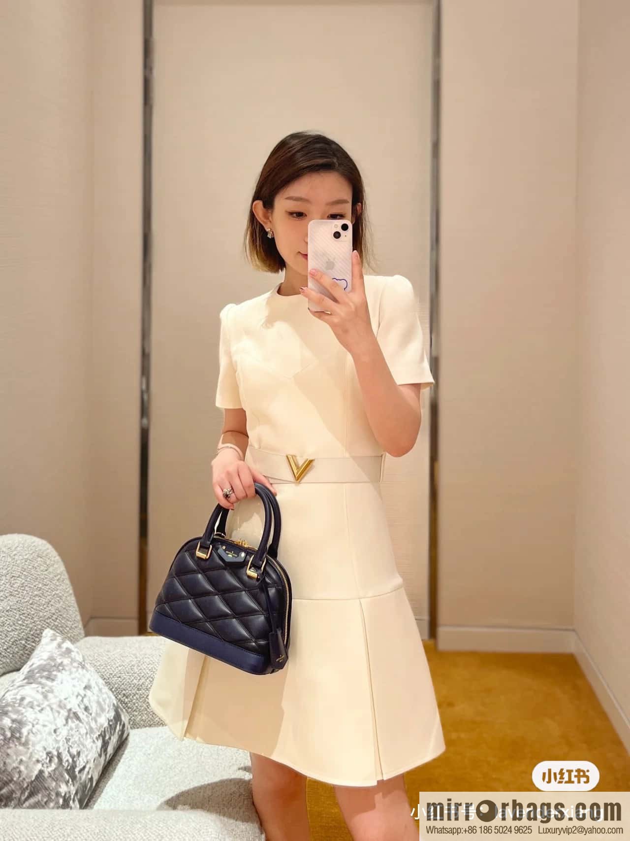 [Premium‑quality] M23666 dark blue rhombus, full leather shell bag series Alma BB shell handbag