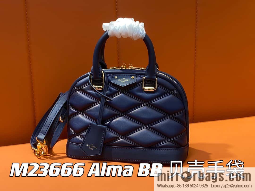[Premium‑quality] M23666 dark blue rhombus, full leather shell bag series Alma BB shell handbag