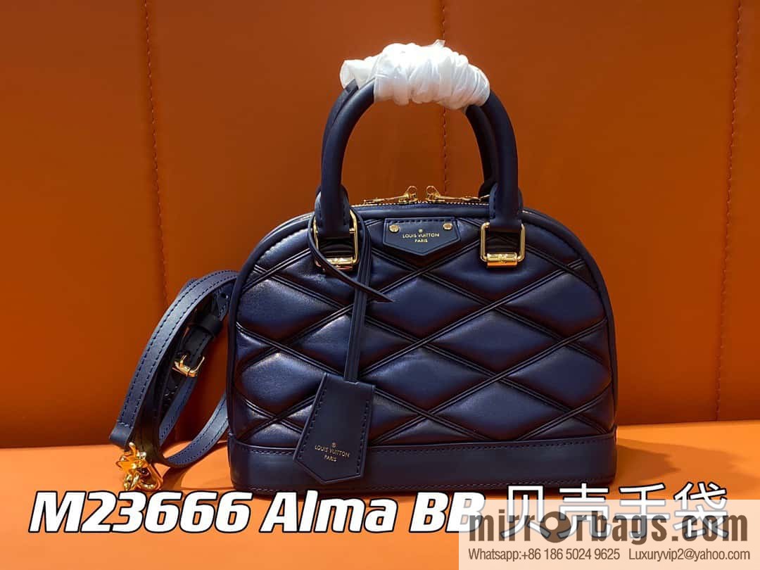 [Premium‑quality] M23666 dark blue rhombus, full leather shell bag series Alma BB shell handbag