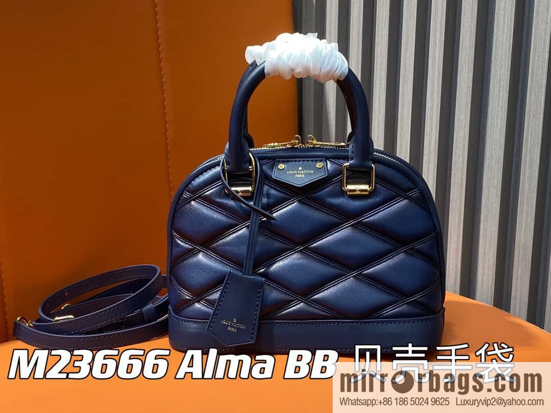[Premium‑quality] M23666 dark blue rhombus, full leather shell bag series Alma BB shell handbag