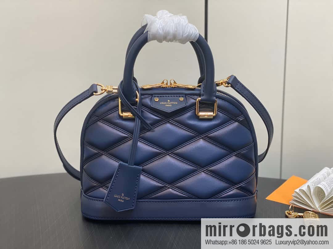 [Premium‑quality] M23666 dark blue rhombus, full leather shell bag series Alma BB shell handbag