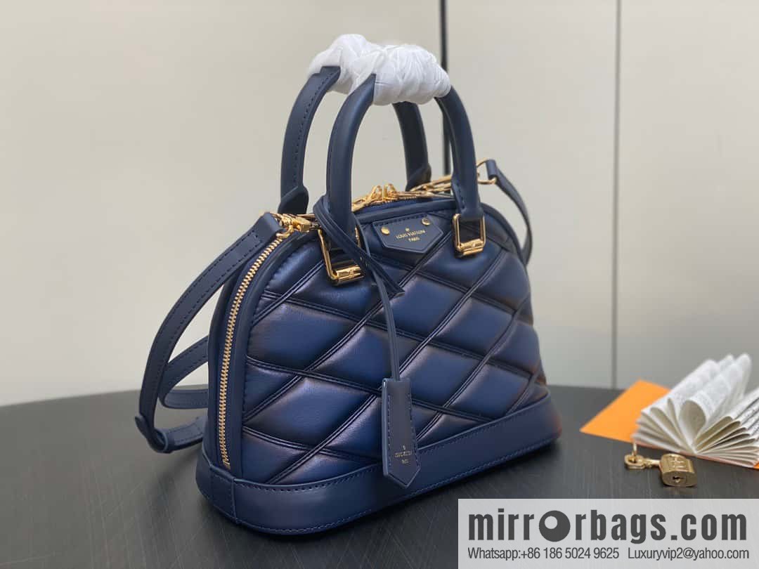 [Premium‑quality] M23666 dark blue rhombus, full leather shell bag series Alma BB shell handbag