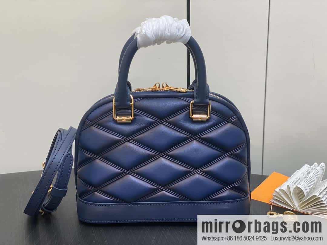 [Premium‑quality] M23666 dark blue rhombus, full leather shell bag series Alma BB shell handbag