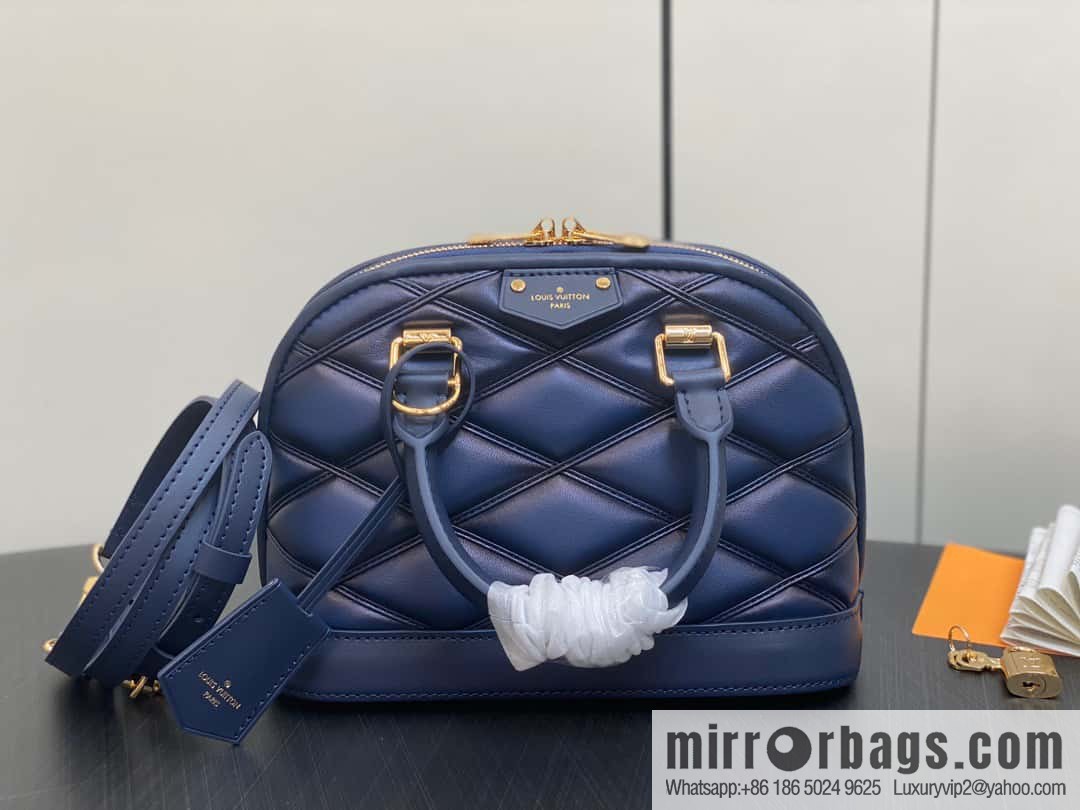 [Premium‑quality] M23666 dark blue rhombus, full leather shell bag series Alma BB shell handbag