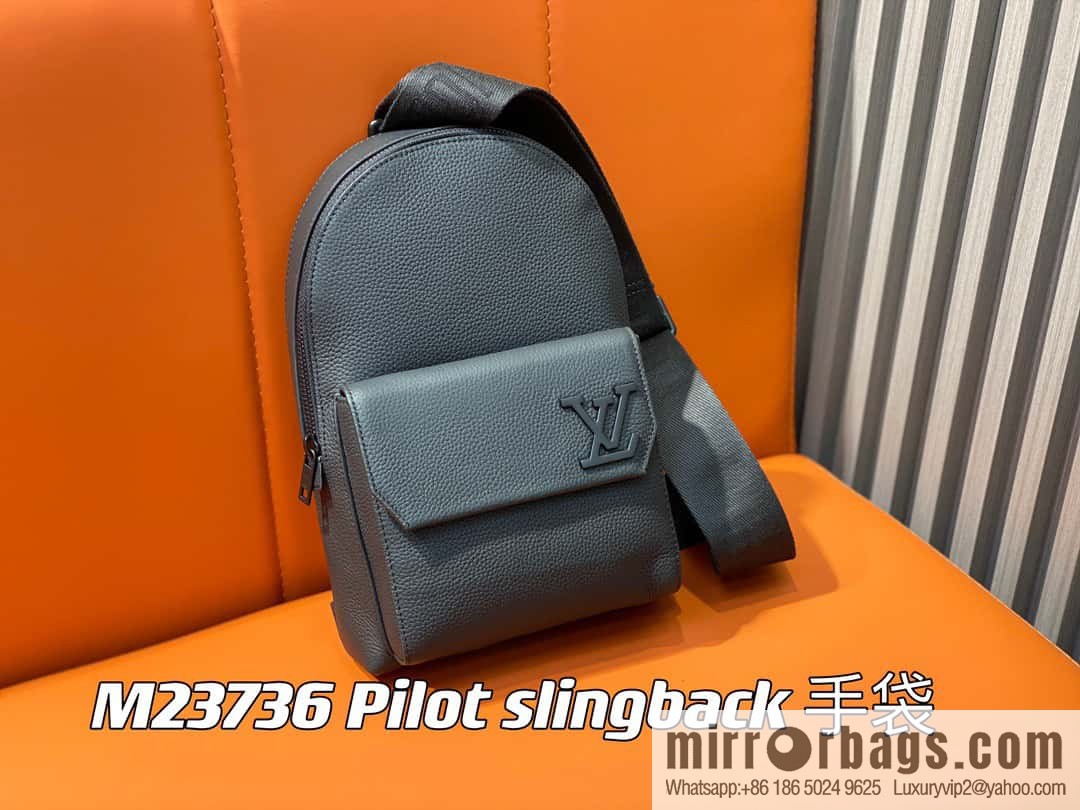 [Boutique‑grade] M23736 black full leather breast bag series Pilot slingback handbag, pilot sling bag