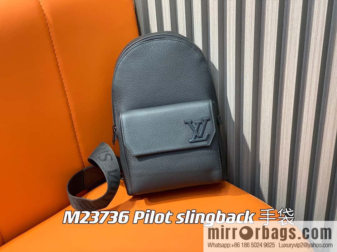[Boutique‑grade] M23736 black full leather breast bag series Pilot slingback handbag, pilot sling bag