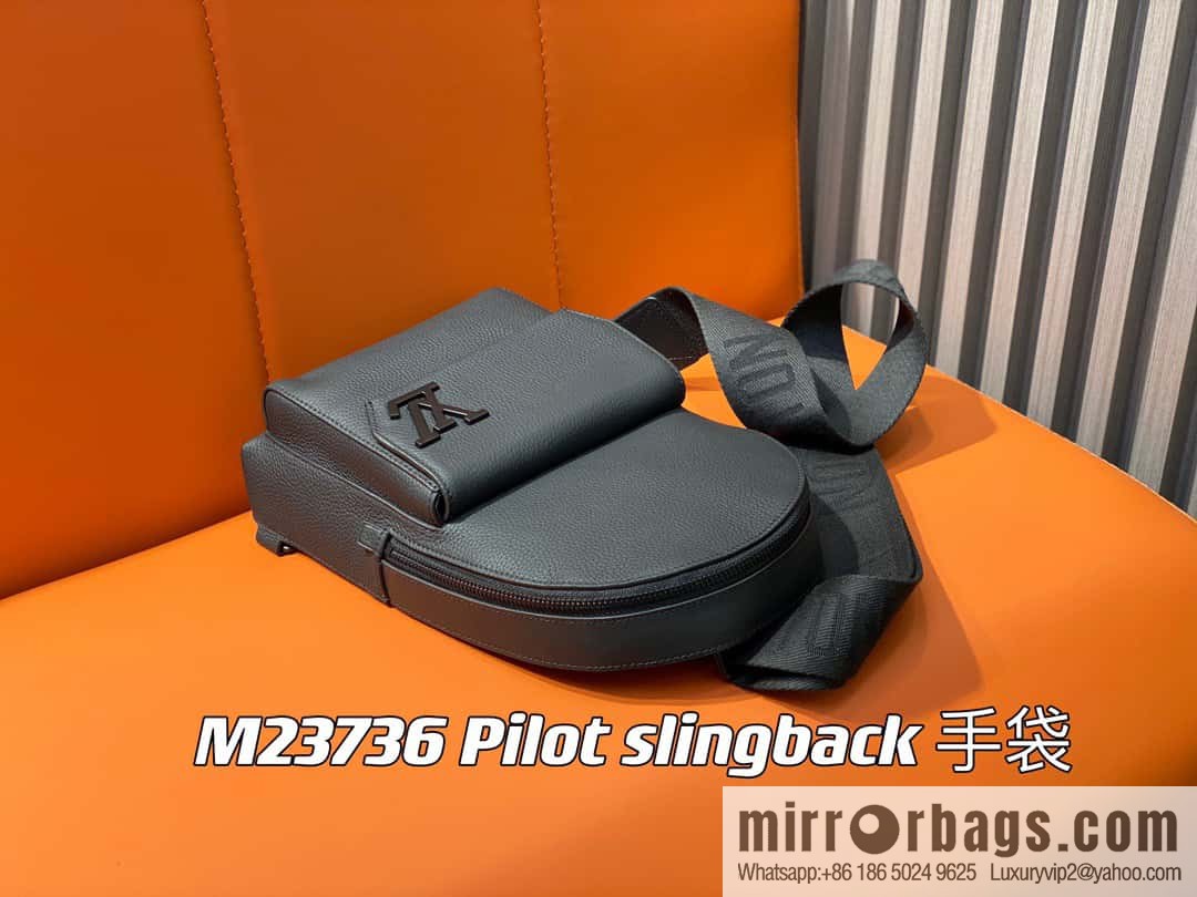 [Boutique‑grade] M23736 black full leather breast bag series Pilot slingback handbag, pilot sling bag