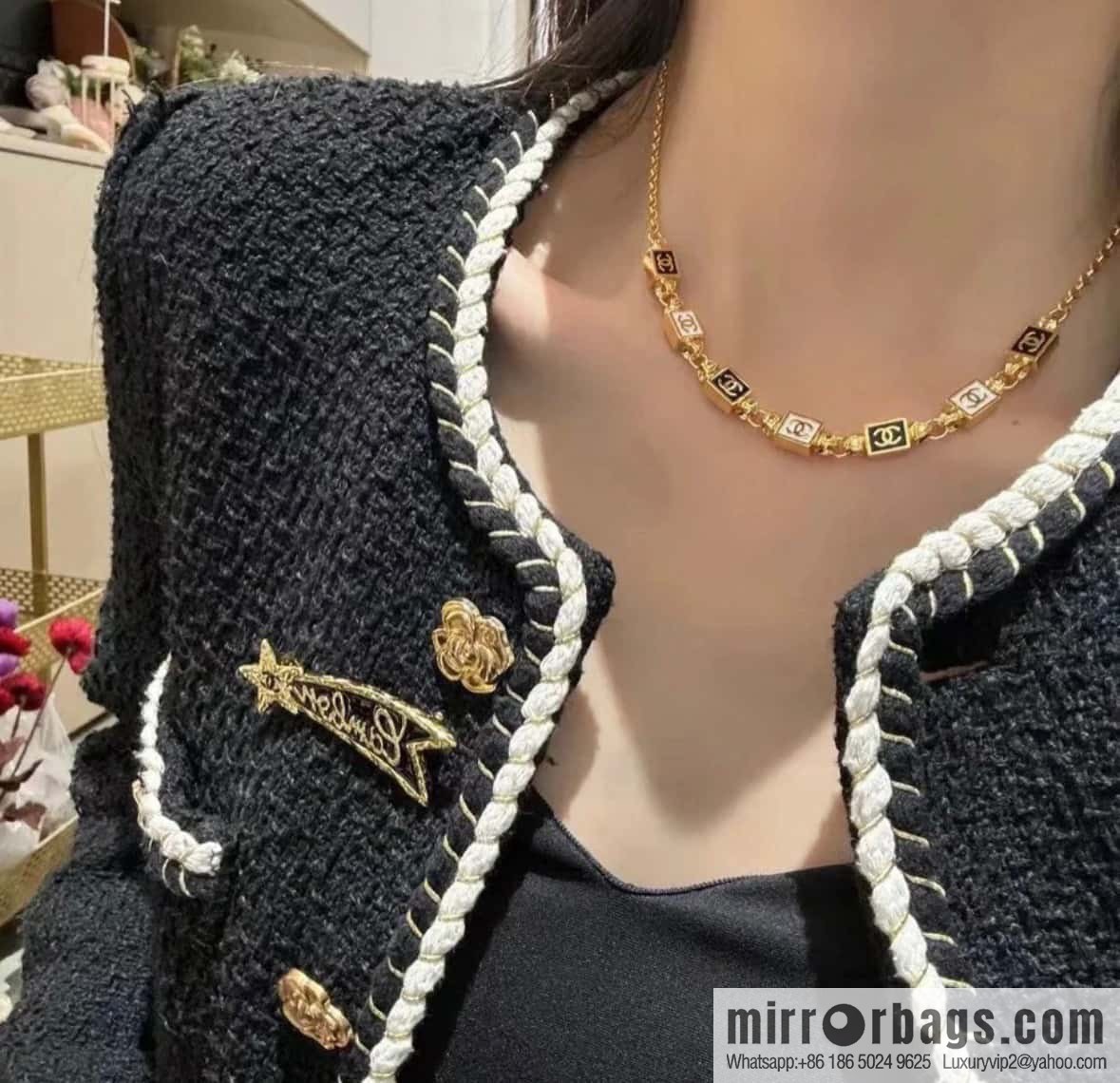 ❗️New ❗️☀️ New ☑️ Chanel Double C Black and White Enamel Square Necklace ☀️
