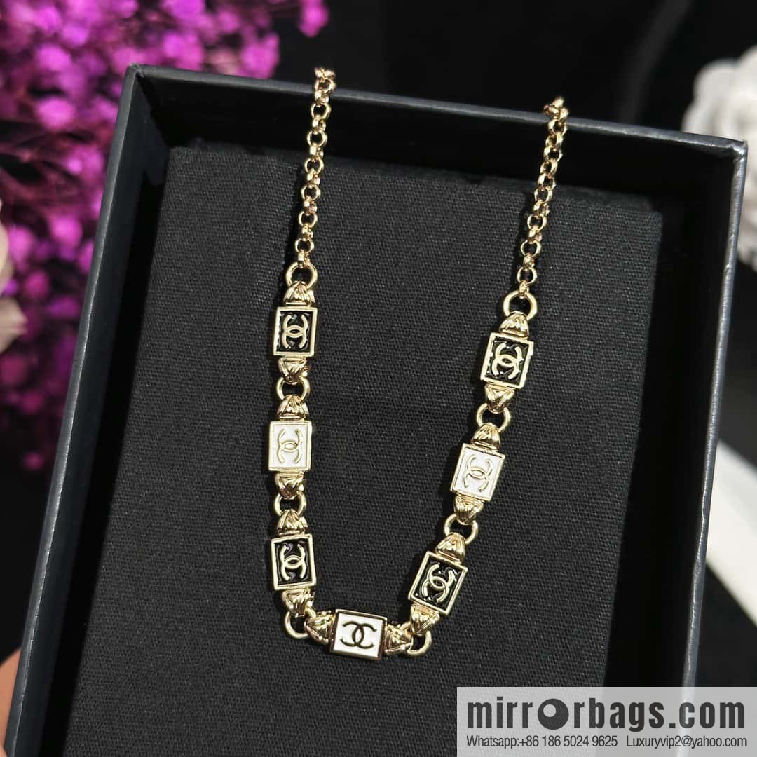 ❗️New ❗️☀️ New ☑️ Chanel Double C Black and White Enamel Square Necklace ☀️