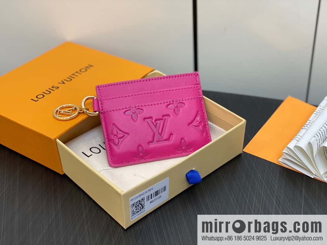 [Boutique‑grade] M82738 rose red, full leather card holder wallet series Card holder card holder