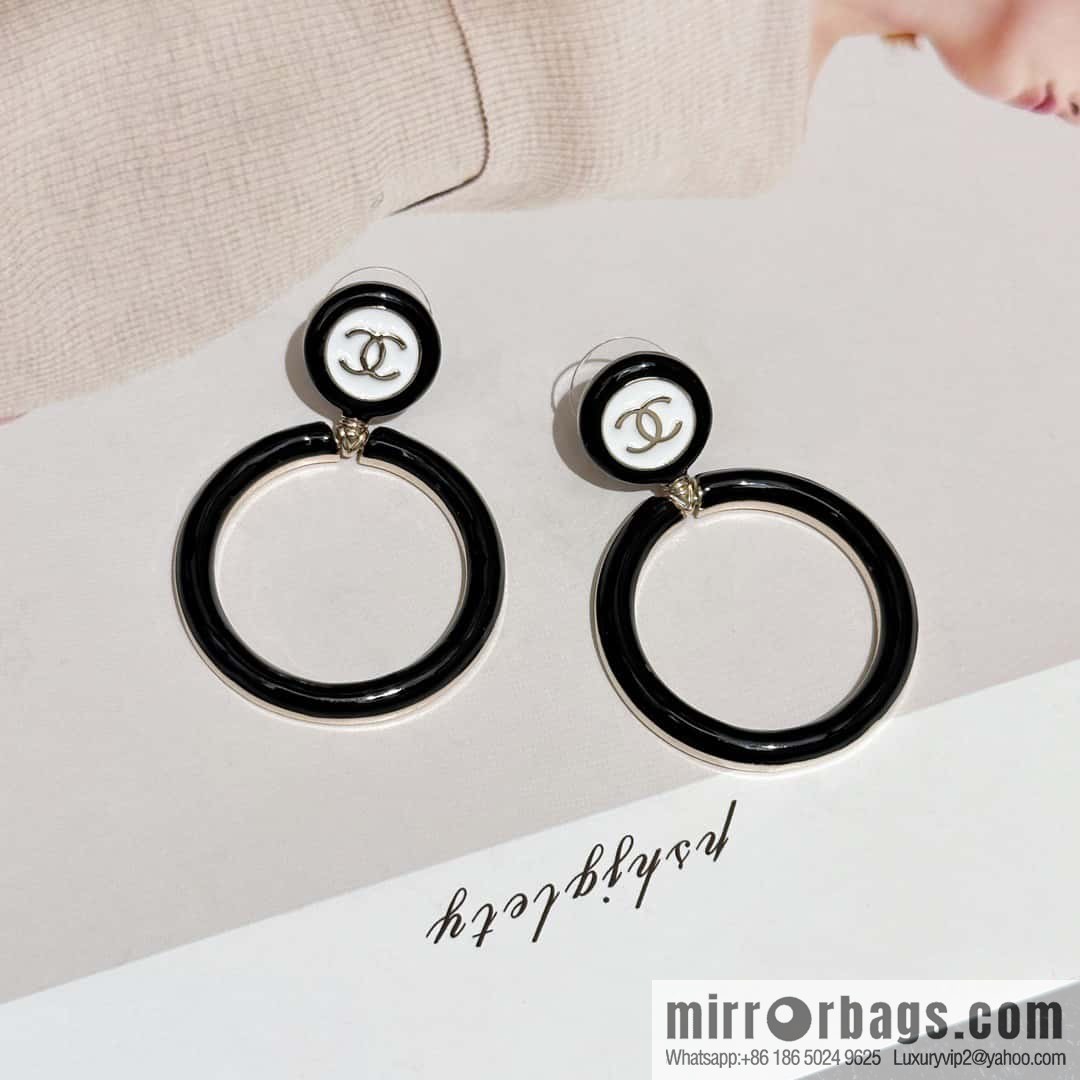 ❗️New ❗️☀️ new ☑️ chanel c2 double c black ring stud earrings ☀️