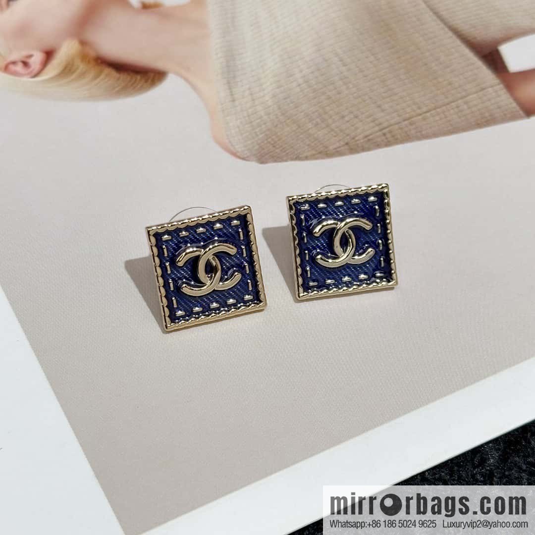 ❗️New ❗️☀️ new ☑️ chanel c1 double c denim square stud earrings ☀️