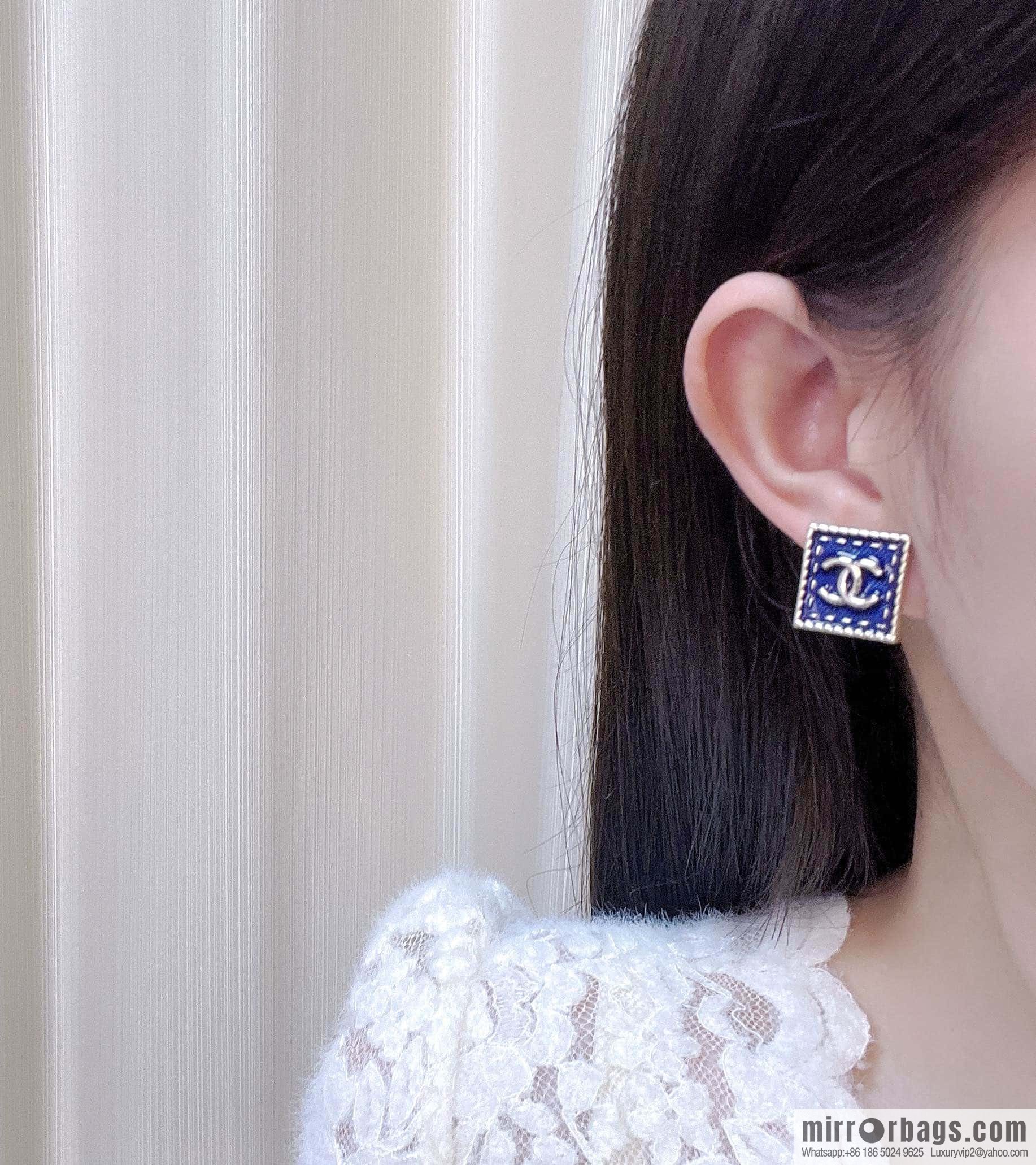 ❗️New ❗️☀️ new ☑️ chanel c1 double c denim square stud earrings ☀️
