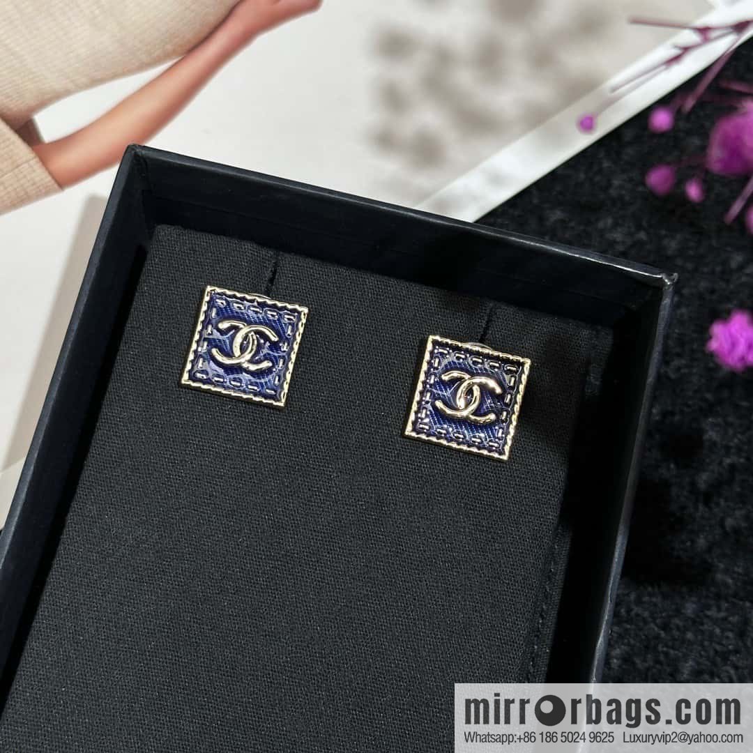 ❗️New ❗️☀️ new ☑️ chanel c1 double c denim square stud earrings ☀️