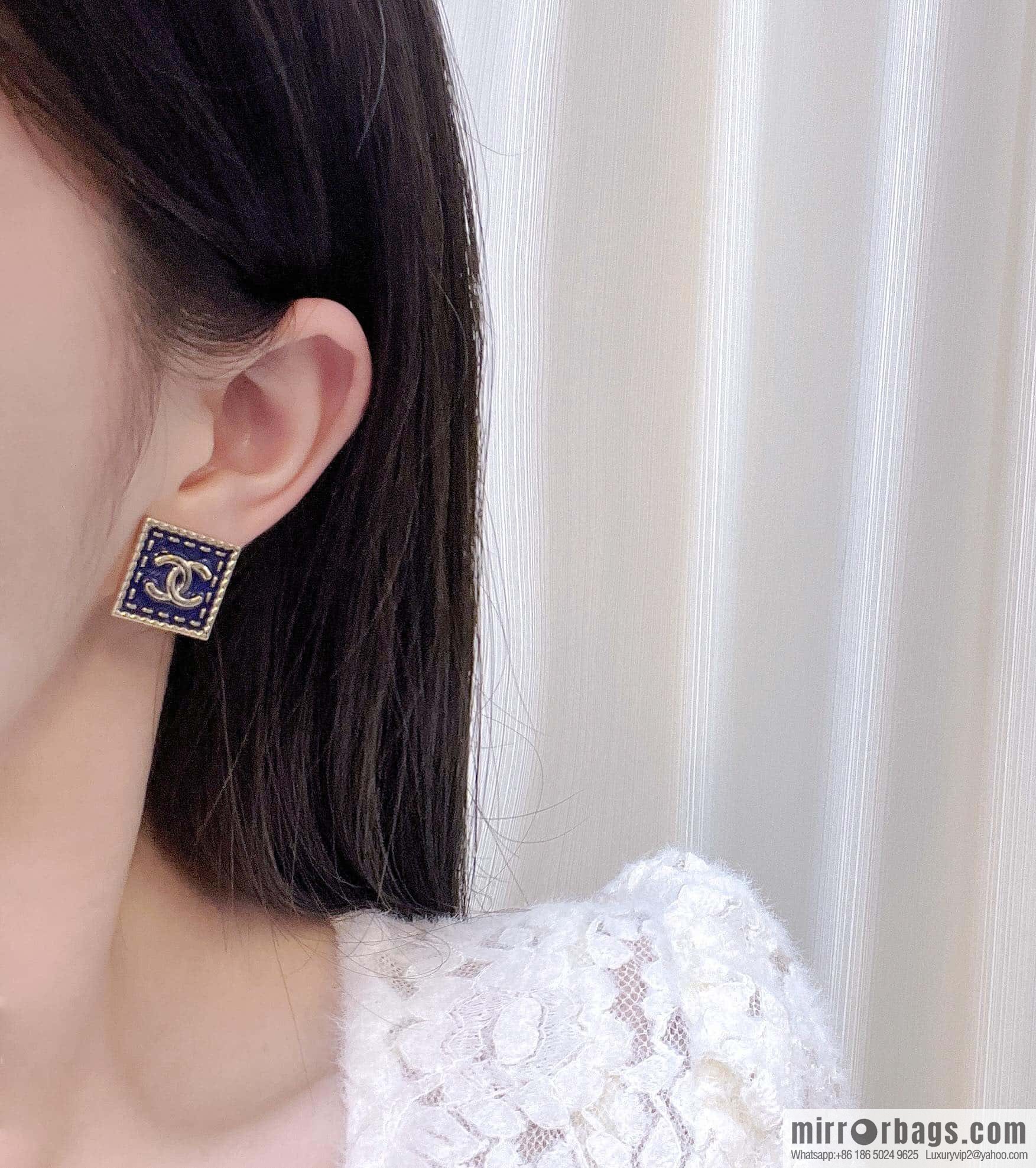 ❗️New ❗️☀️ new ☑️ chanel c1 double c denim square stud earrings ☀️