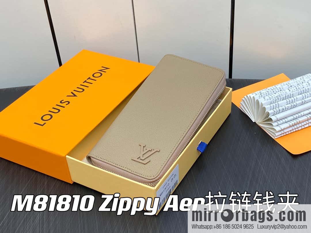 [Premium‑quality] M81810 apricot, full leather, single zipper wallet series Zippy Aer zipper wallet m81767 81743 LV Aerogram leather (fabric) zipper wallet