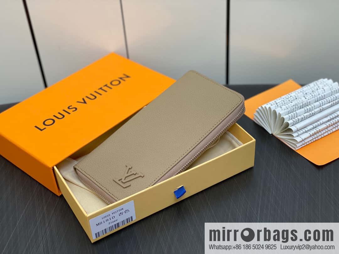 [Premium‑quality] M81810 apricot, full leather, single zipper wallet series Zippy Aer zipper wallet m81767 81743 LV Aerogram leather (fabric) zipper wallet