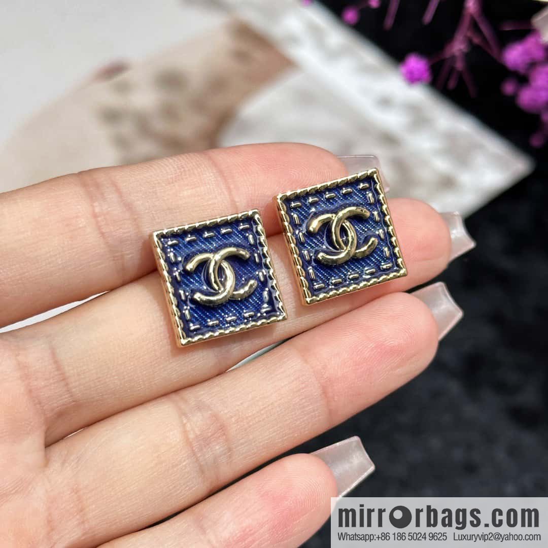 ❗️New ❗️☀️ new ☑️ chanel c1 double c denim square stud earrings ☀️