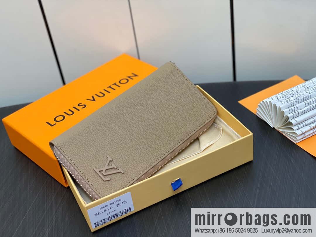 [Premium‑quality] M81810 apricot, full leather, single zipper wallet series Zippy Aer zipper wallet m81767 81743 LV Aerogram leather (fabric) zipper wallet
