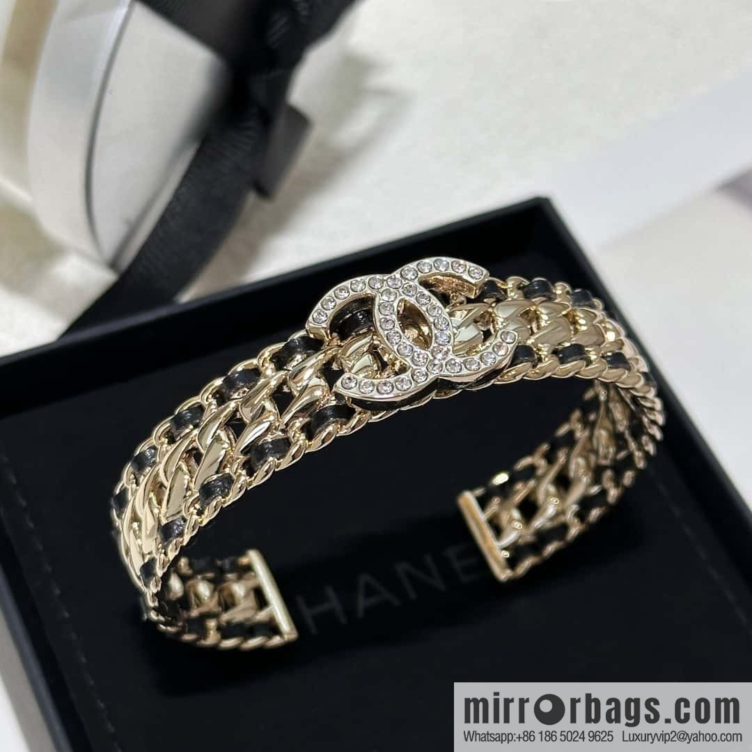 ❗️New ❗️☀️ New ☑️ Chanel Double C Black Leather Rope Opening Bracelet Bracelet ☀️