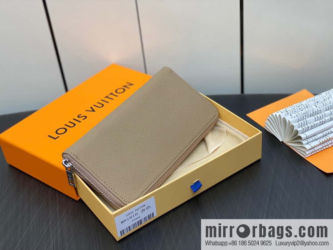 [Premium‑quality] M81810 apricot, full leather, single zipper wallet series Zippy Aer zipper wallet m81767 81743 LV Aerogram leather (fabric) zipper wallet