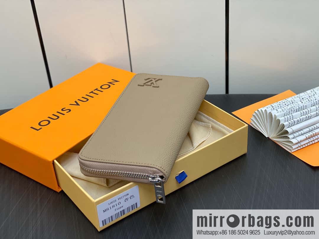 [Premium‑quality] M81810 apricot, full leather, single zipper wallet series Zippy Aer zipper wallet m81767 81743 LV Aerogram leather (fabric) zipper wallet