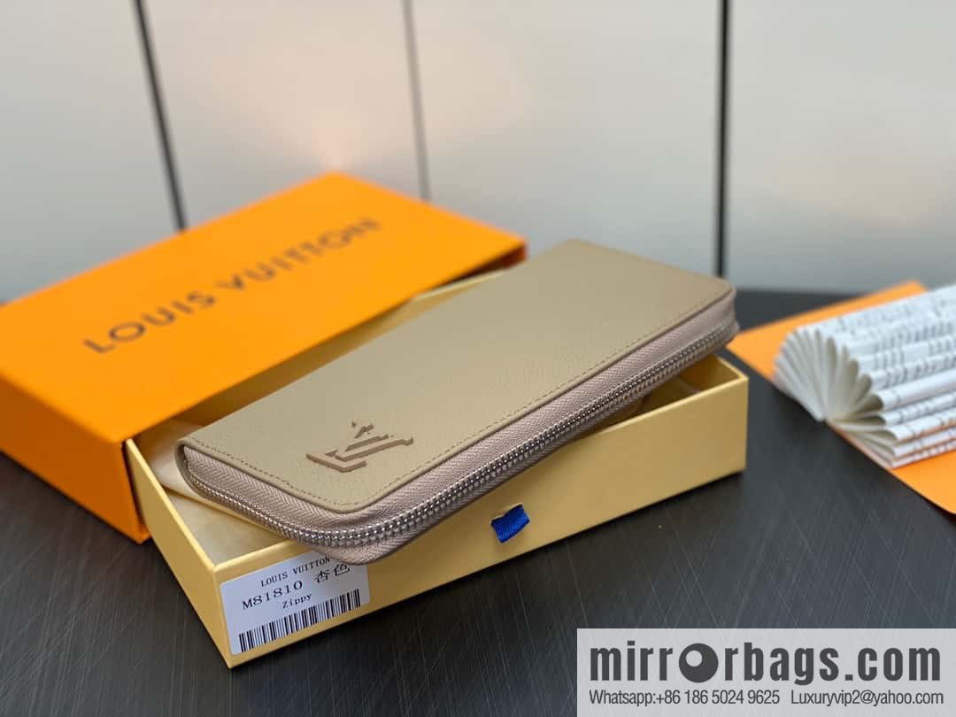 [Premium‑quality] M81810 apricot, full leather, single zipper wallet series Zippy Aer zipper wallet m81767 81743 LV Aerogram leather (fabric) zipper wallet