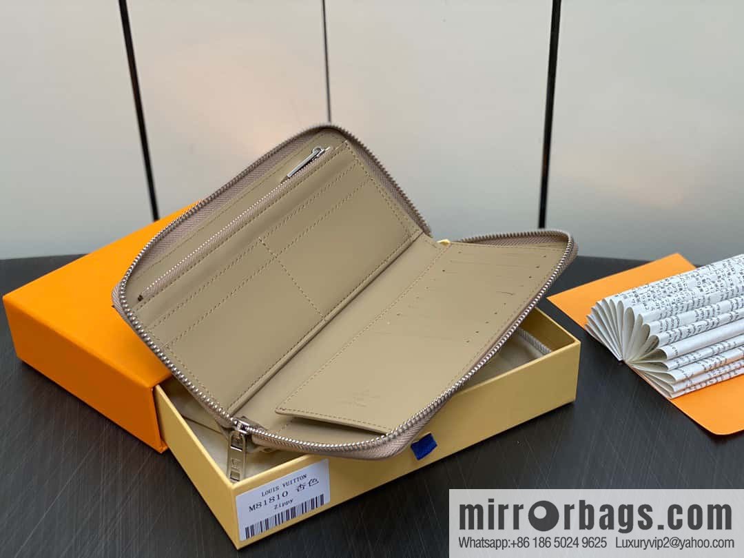 [Premium‑quality] M81810 apricot, full leather, single zipper wallet series Zippy Aer zipper wallet m81767 81743 LV Aerogram leather (fabric) zipper wallet