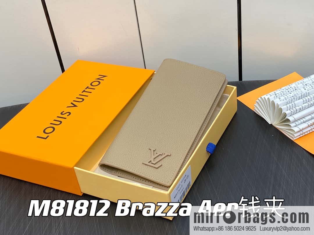 [Boutique‑grade] M81812 apricot, full leather suit wallet series Brazza Aer wallet m81810 69980 apricot, new LV Aerogram Brazza wallet