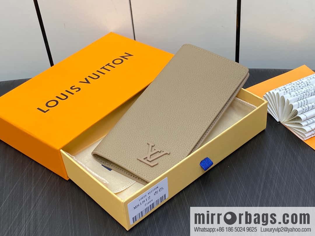 [Boutique‑grade] M81812 apricot, full leather suit wallet series Brazza Aer wallet m81810 69980 apricot, new LV Aerogram Brazza wallet
