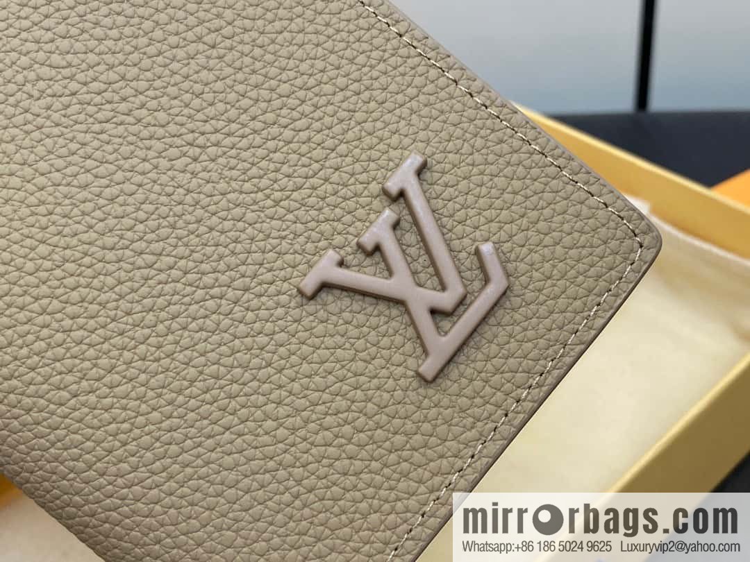 [Boutique‑grade] M81812 apricot, full leather suit wallet series Brazza Aer wallet m81810 69980 apricot, new LV Aerogram Brazza wallet