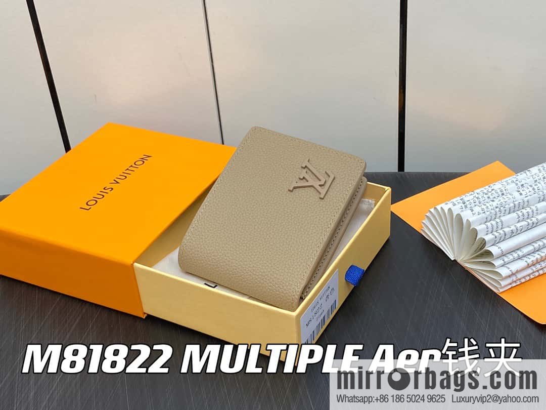 [Boutique‑grade] M81822 apricot, full leather suit wallet series MULTIPLE Aer wallet m81822 69829 apricot LV Aerogram Multiple wallet