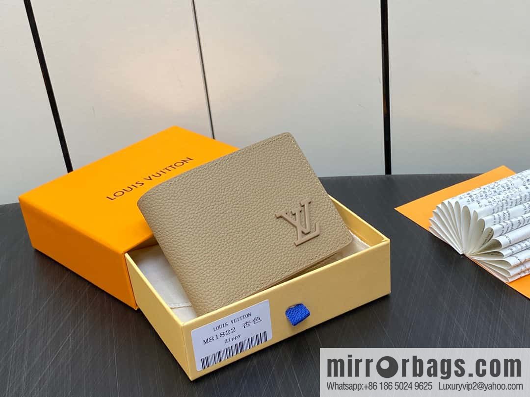 [Boutique‑grade] M81822 apricot, full leather suit wallet series MULTIPLE Aer wallet m81822 69829 apricot LV Aerogram Multiple wallet