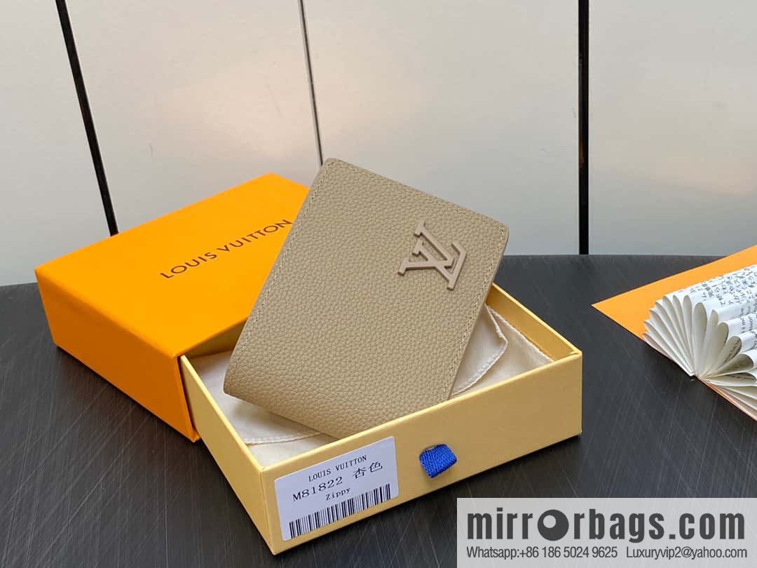 [Boutique‑grade] M81822 apricot, full leather suit wallet series MULTIPLE Aer wallet m81822 69829 apricot LV Aerogram Multiple wallet