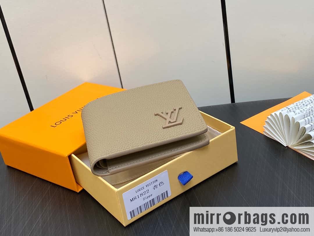 [Boutique‑grade] M81822 apricot, full leather suit wallet series MULTIPLE Aer wallet m81822 69829 apricot LV Aerogram Multiple wallet