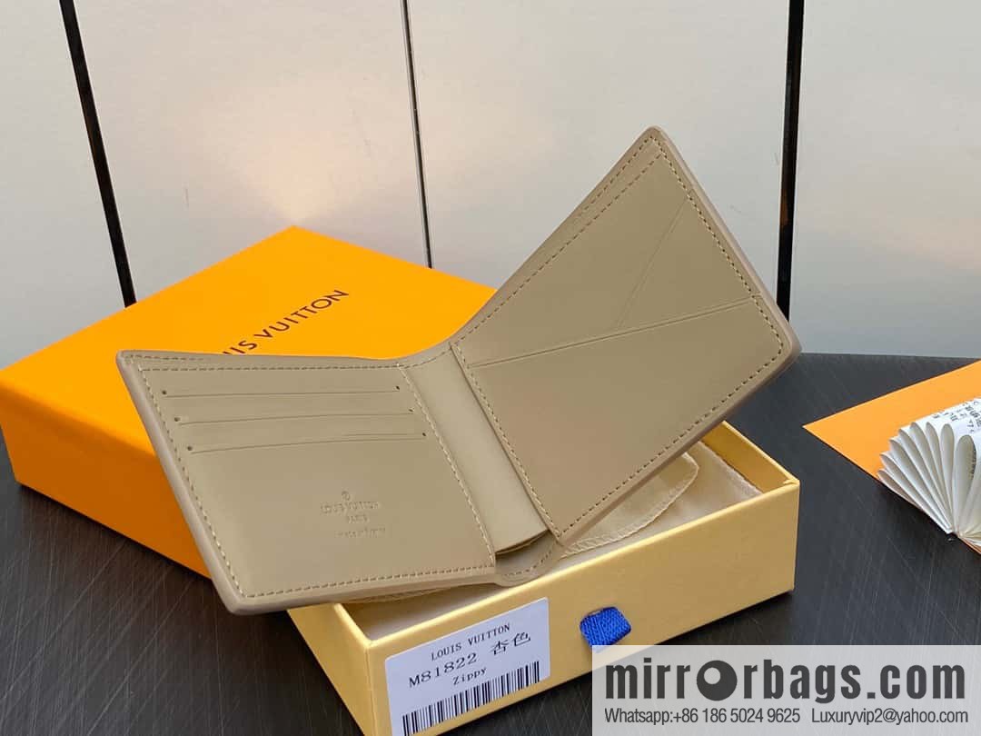 [Boutique‑grade] M81822 apricot, full leather suit wallet series MULTIPLE Aer wallet m81822 69829 apricot LV Aerogram Multiple wallet