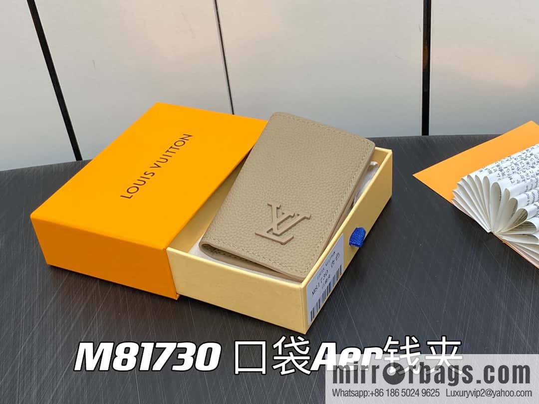 [Boutique‑grade] M81730 apricot, full leather card holder wallet series, pocket Aer wallet M81730 69979 New LV Aerogram pocket wallet