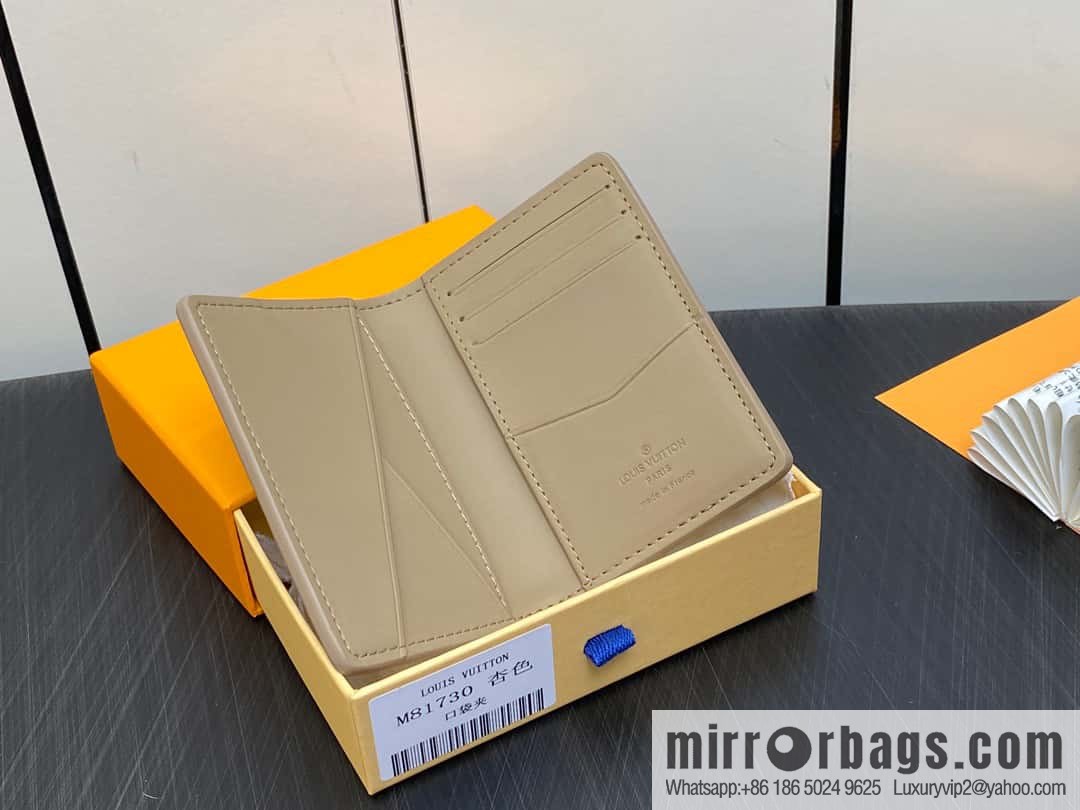 [Boutique‑grade] M81730 apricot, full leather card holder wallet series, pocket Aer wallet M81730 69979 New LV Aerogram pocket wallet