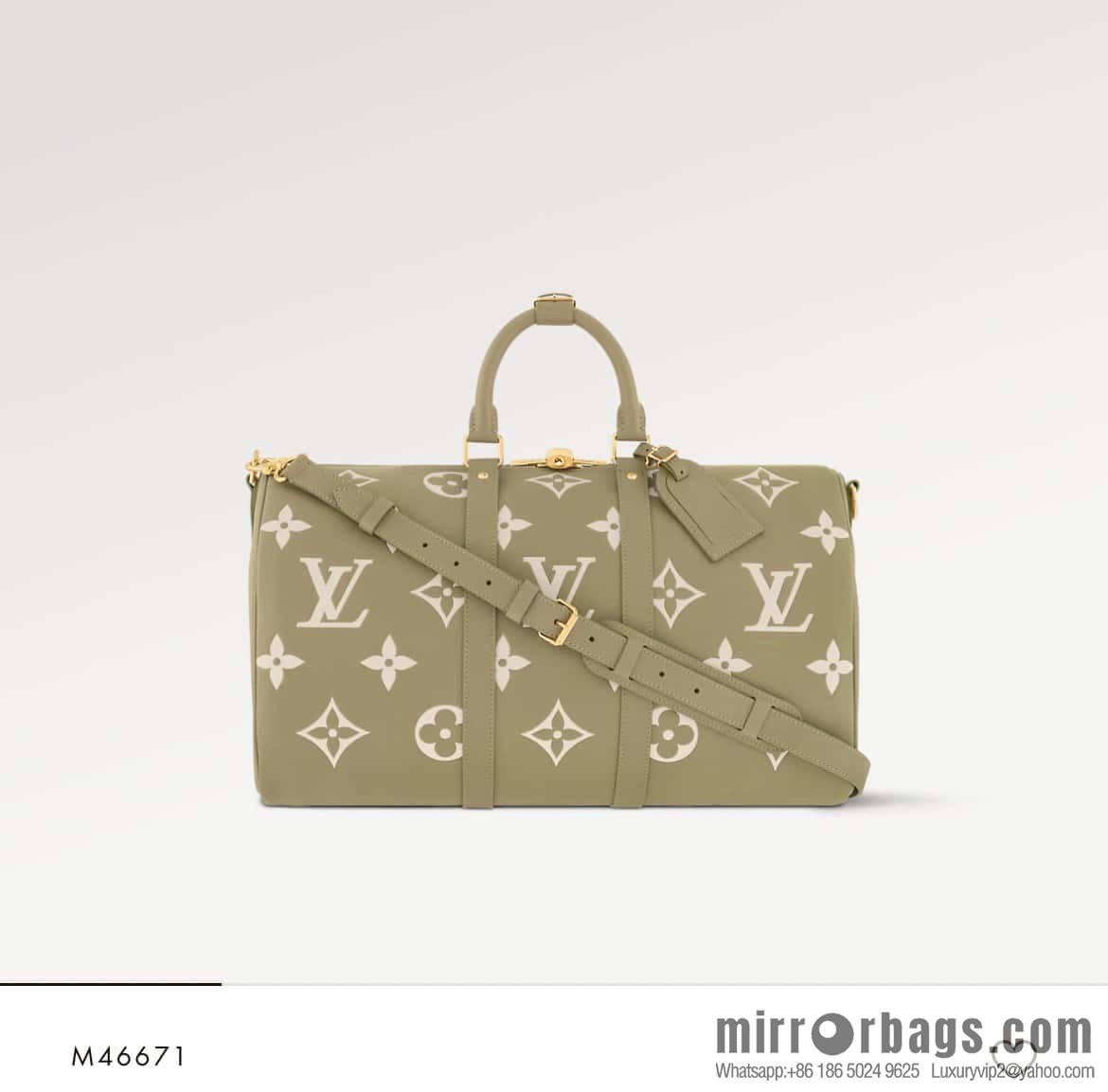 [Boutique‑grade] M46671 grass green, full leather embossed silk screen printing travel bag series Keepall Bandoulière 45 travel bag M46670 M46671