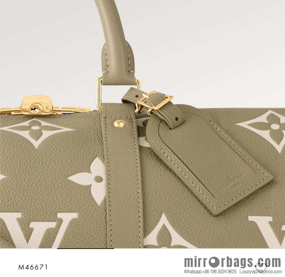 [Boutique‑grade] M46671 grass green, full leather embossed silk screen printing travel bag series Keepall Bandoulière 45 travel bag M46670 M46671