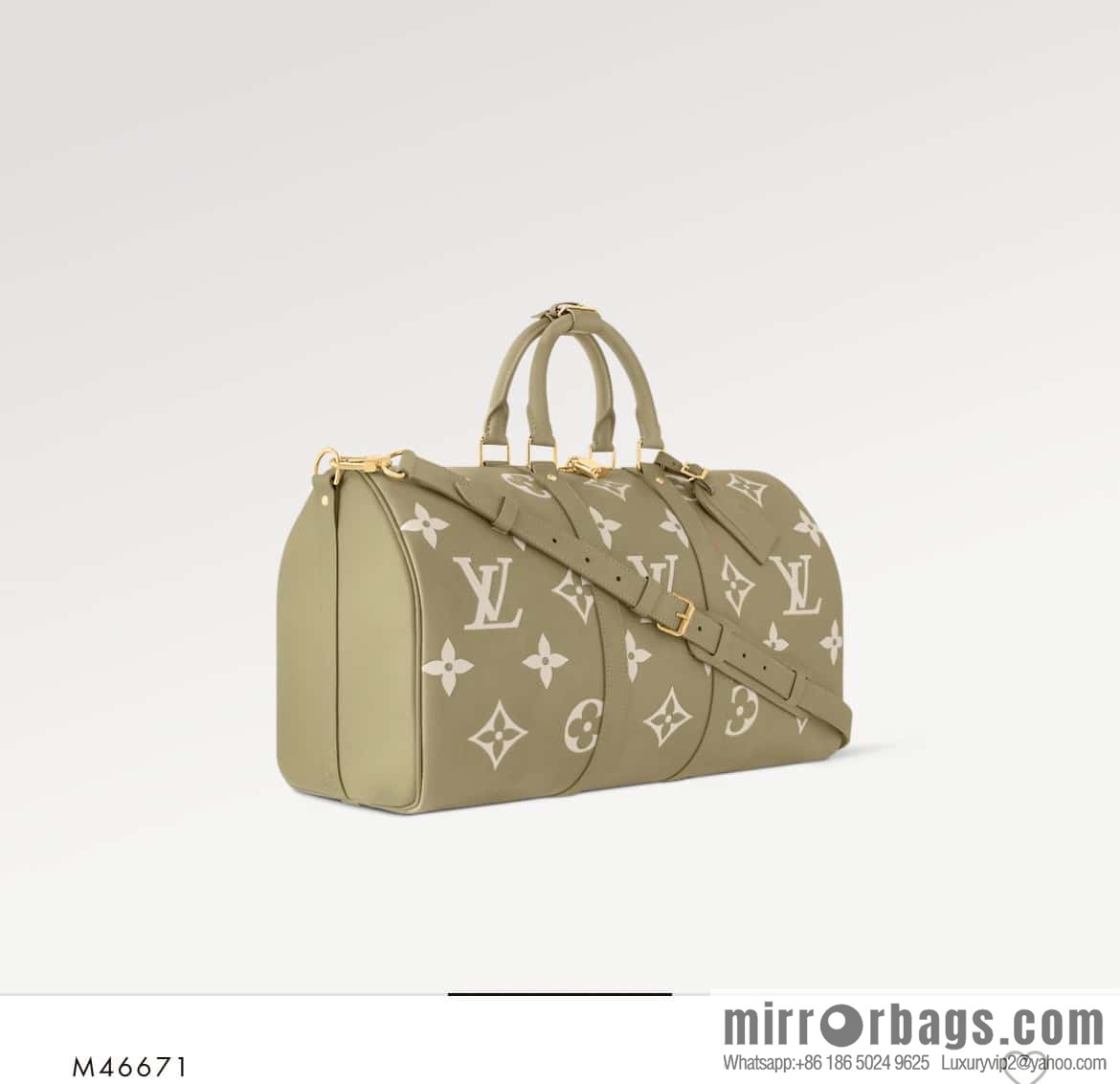 [Boutique‑grade] M46671 grass green, full leather embossed silk screen printing travel bag series Keepall Bandoulière 45 travel bag M46670 M46671