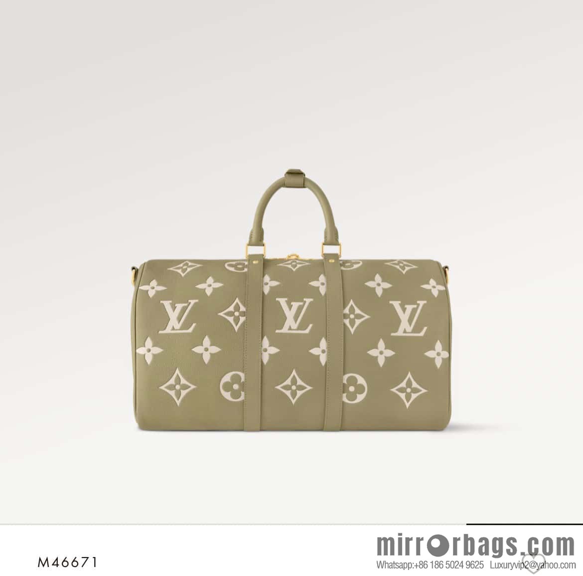 [Boutique‑grade] M46671 grass green, full leather embossed silk screen printing travel bag series Keepall Bandoulière 45 travel bag M46670 M46671