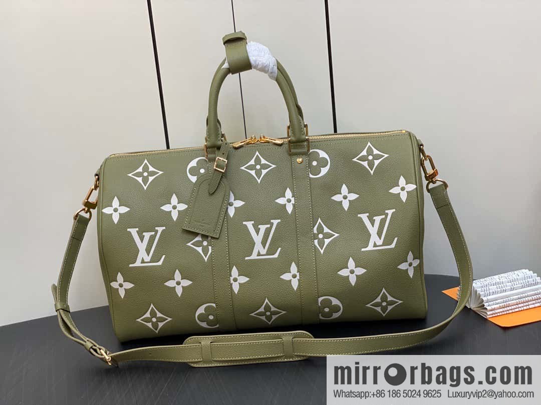 [Boutique‑grade] M46671 grass green, full leather embossed silk screen printing travel bag series Keepall Bandoulière 45 travel bag M46670 M46671
