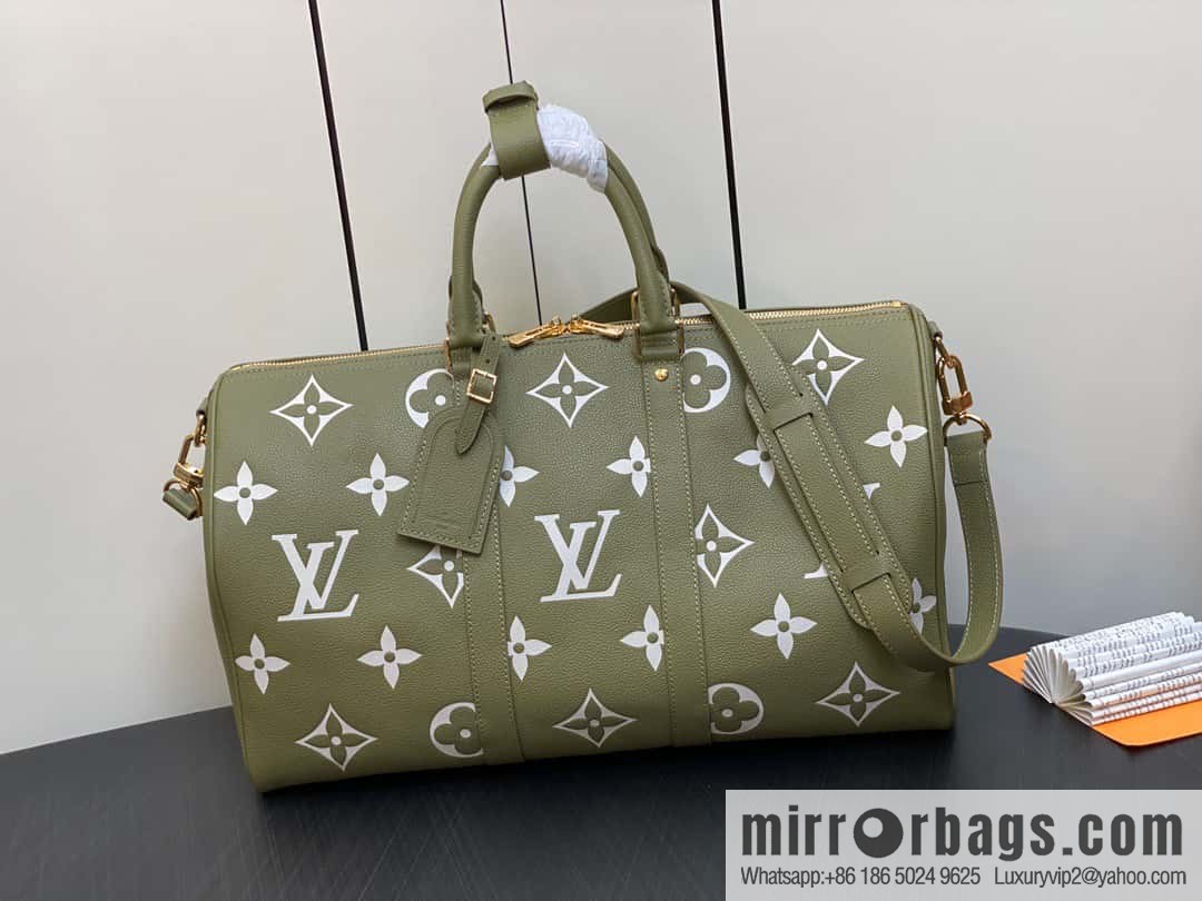 [Boutique‑grade] M46671 grass green, full leather embossed silk screen printing travel bag series Keepall Bandoulière 45 travel bag M46670 M46671