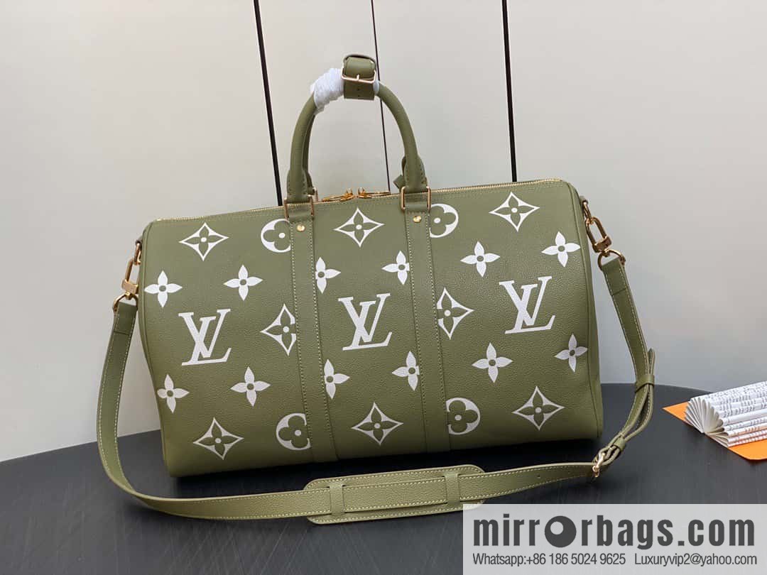 [Boutique‑grade] M46671 grass green, full leather embossed silk screen printing travel bag series Keepall Bandoulière 45 travel bag M46670 M46671