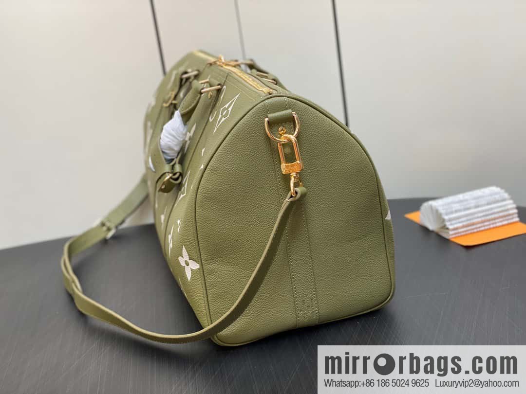 [Boutique‑grade] M46671 grass green, full leather embossed silk screen printing travel bag series Keepall Bandoulière 45 travel bag M46670 M46671