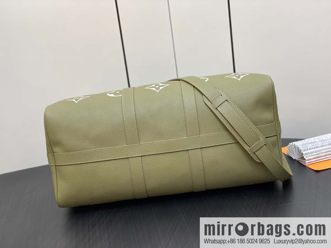 [Boutique‑grade] M46671 grass green, full leather embossed silk screen printing travel bag series Keepall Bandoulière 45 travel bag M46670 M46671
